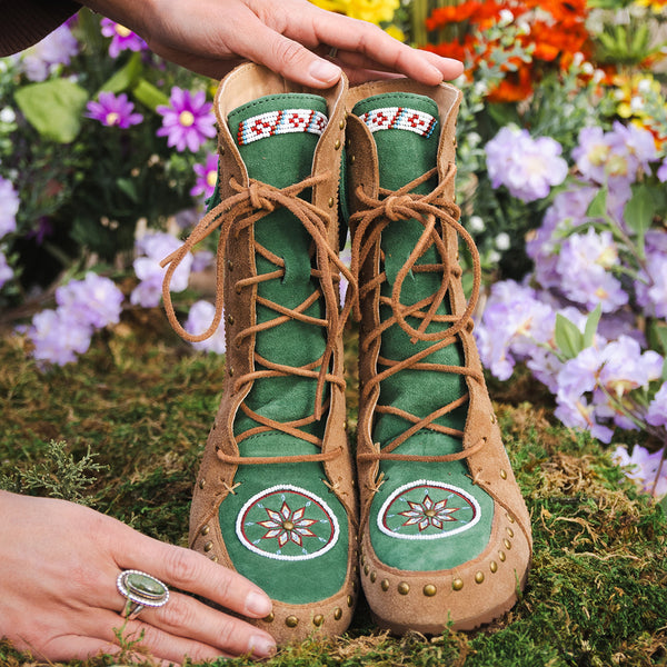 Manitobah Peshawn Bread Dancer Tall Lace-Up Boot in Oak