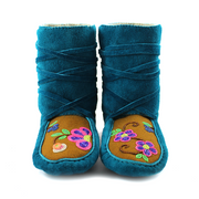 Anne Bell Turquoise Brown/Pink Floral Wrap Moccasins